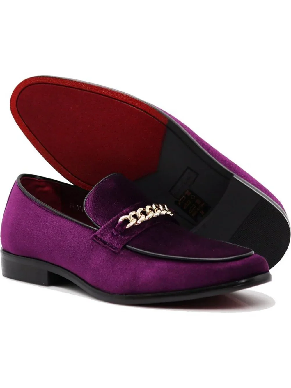 Enzo Romeo Men's Purple Rubber Sole Loafers Chain Buckle Slip On Wedding Shoes